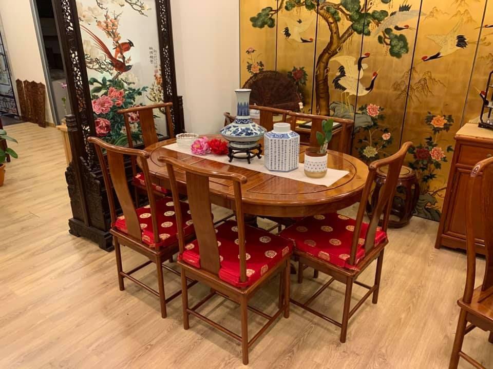 Rosewood Furniture - Oval Dinning Table and Chair Set